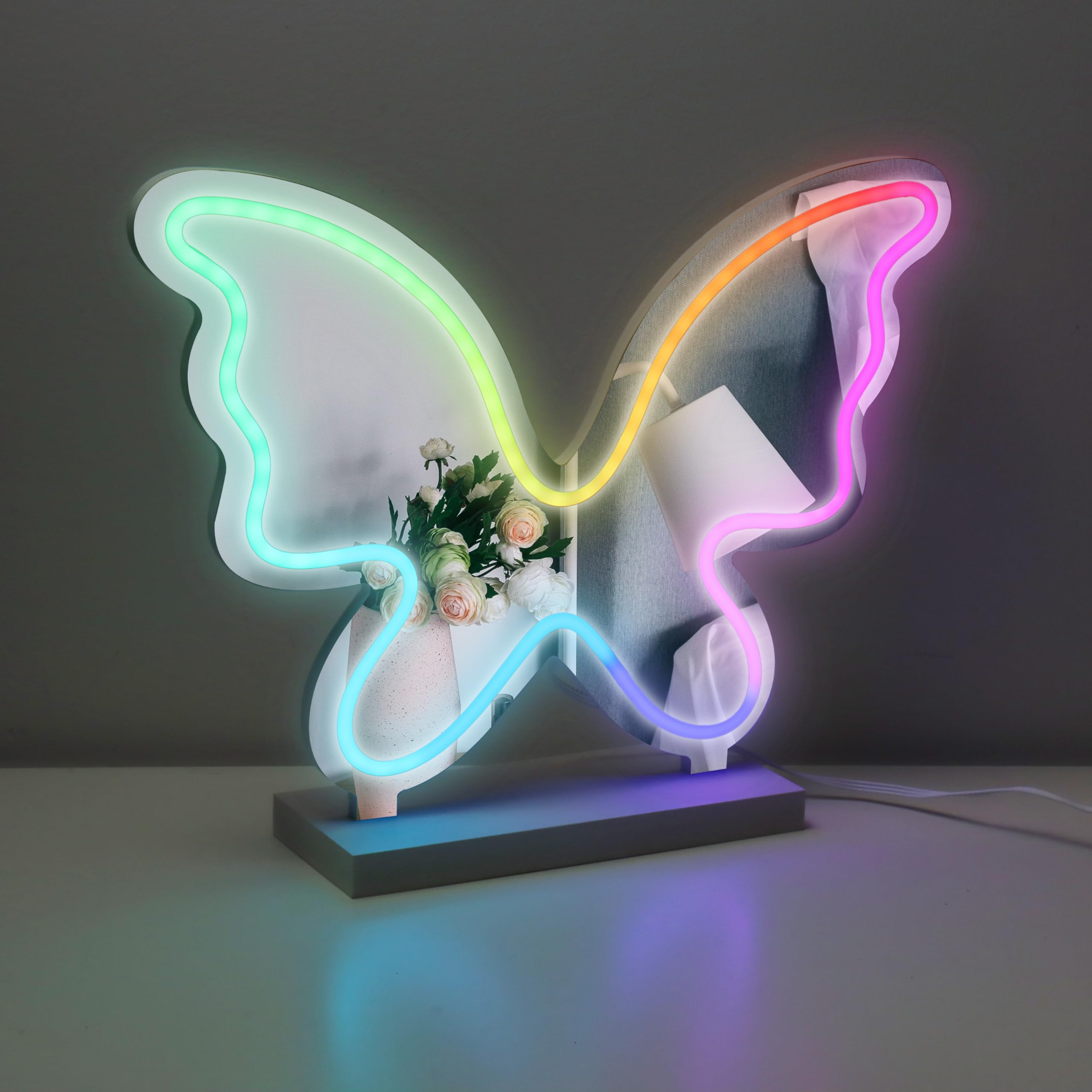 LED ネオンライトミラー ブルー イエロー バタフライ 蝶々 明るさ調光6段階 Amazon.co.jp: ワイヤレスエクスプレスLEDネオンライトミラー